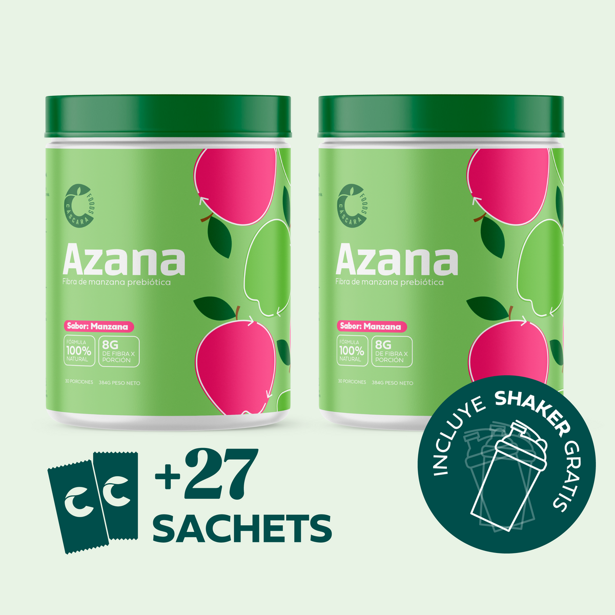 Pack x2 Azana - Fibra de Manzana + Shaker gratis + Caja de sachets