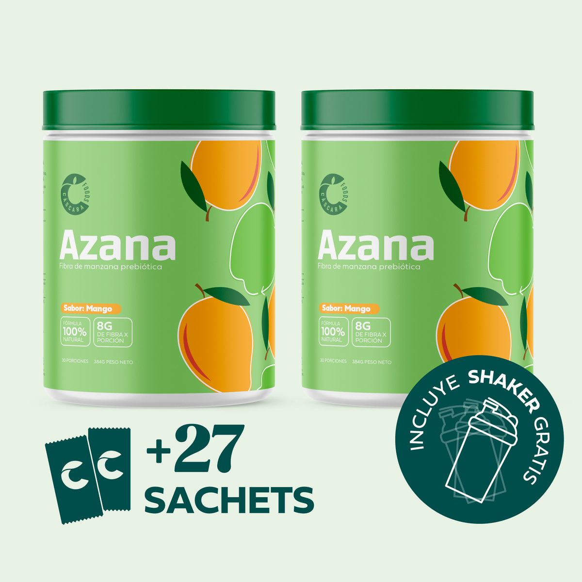 Pack x2 Azana - Fibra de Manzana + Shaker gratis + Caja de sachets