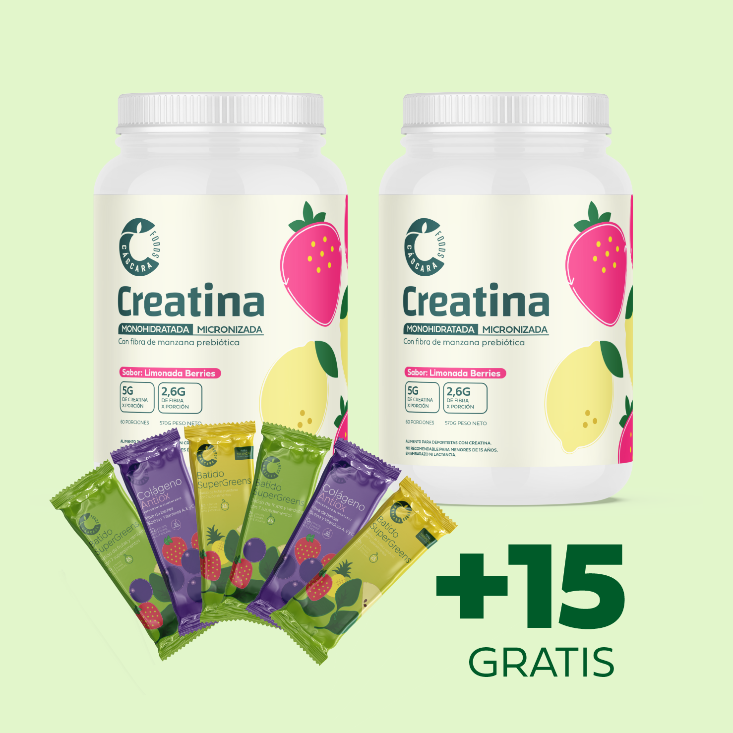 Pack 2x Creatina Monohidratada + Sachets GRATIS