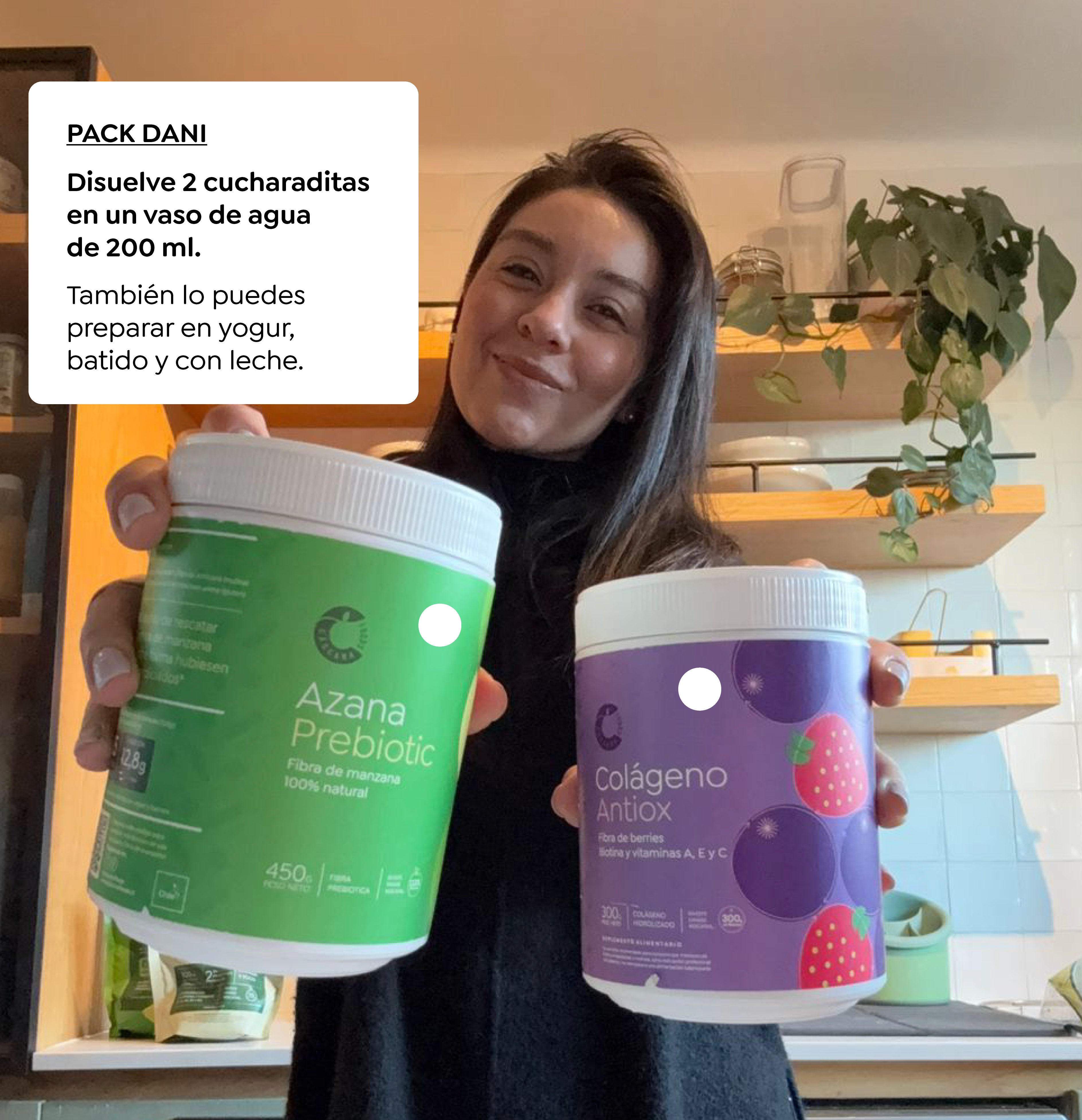 Pack Dani: 1 Azana Prebiotic + 1 Colágeno Antiox + 4 sachets de Supergreens Original