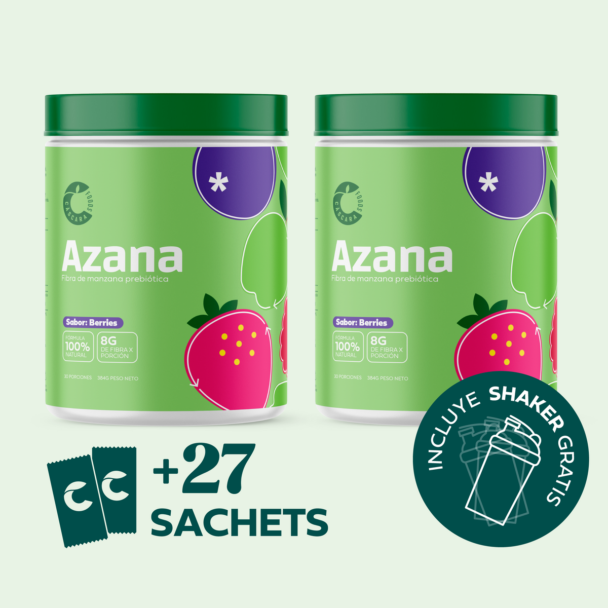 Pack x2 Azana - Fibra de Manzana + Shaker gratis + Caja de sachets