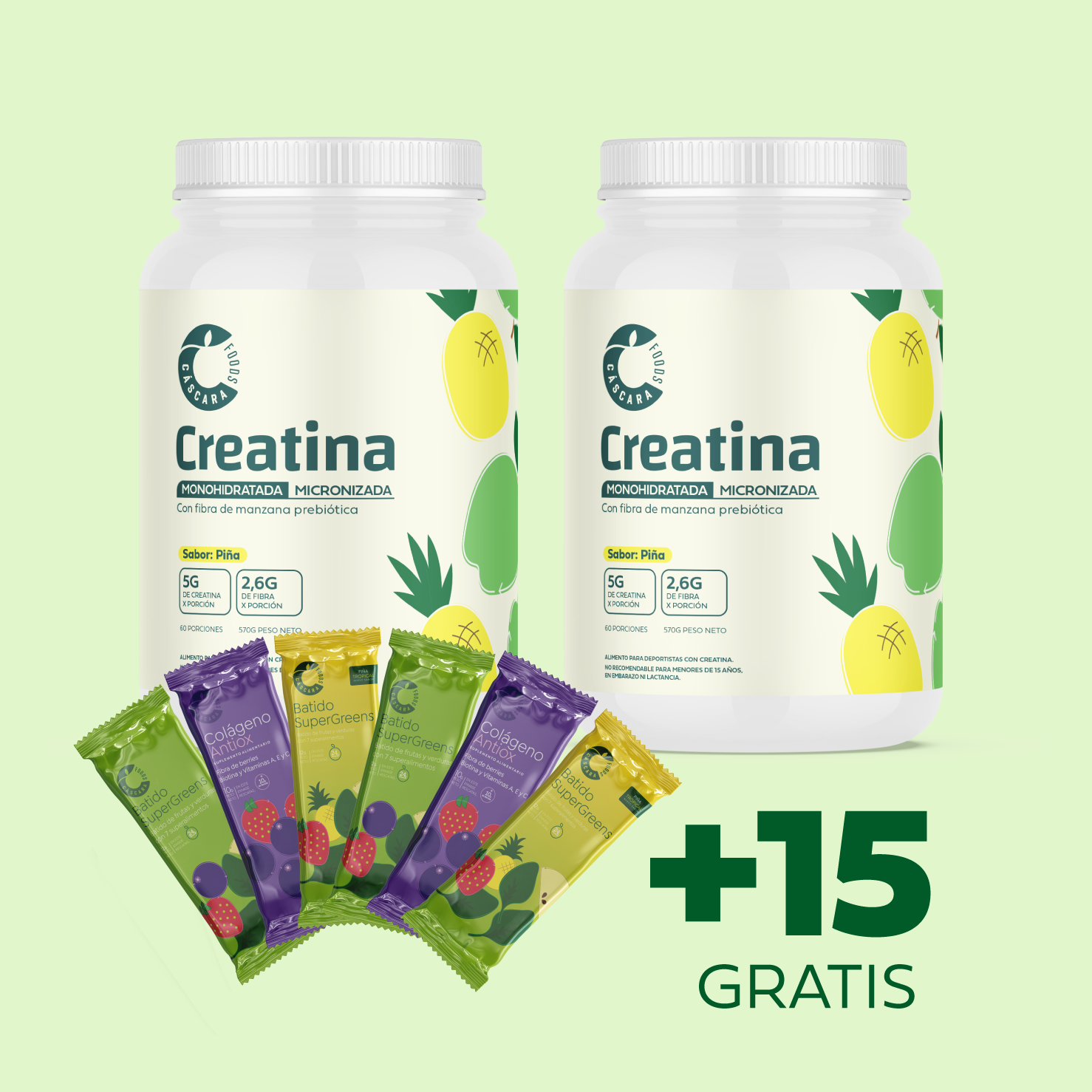 Pack 2x Creatina Monohidratada + Sachets GRATIS
