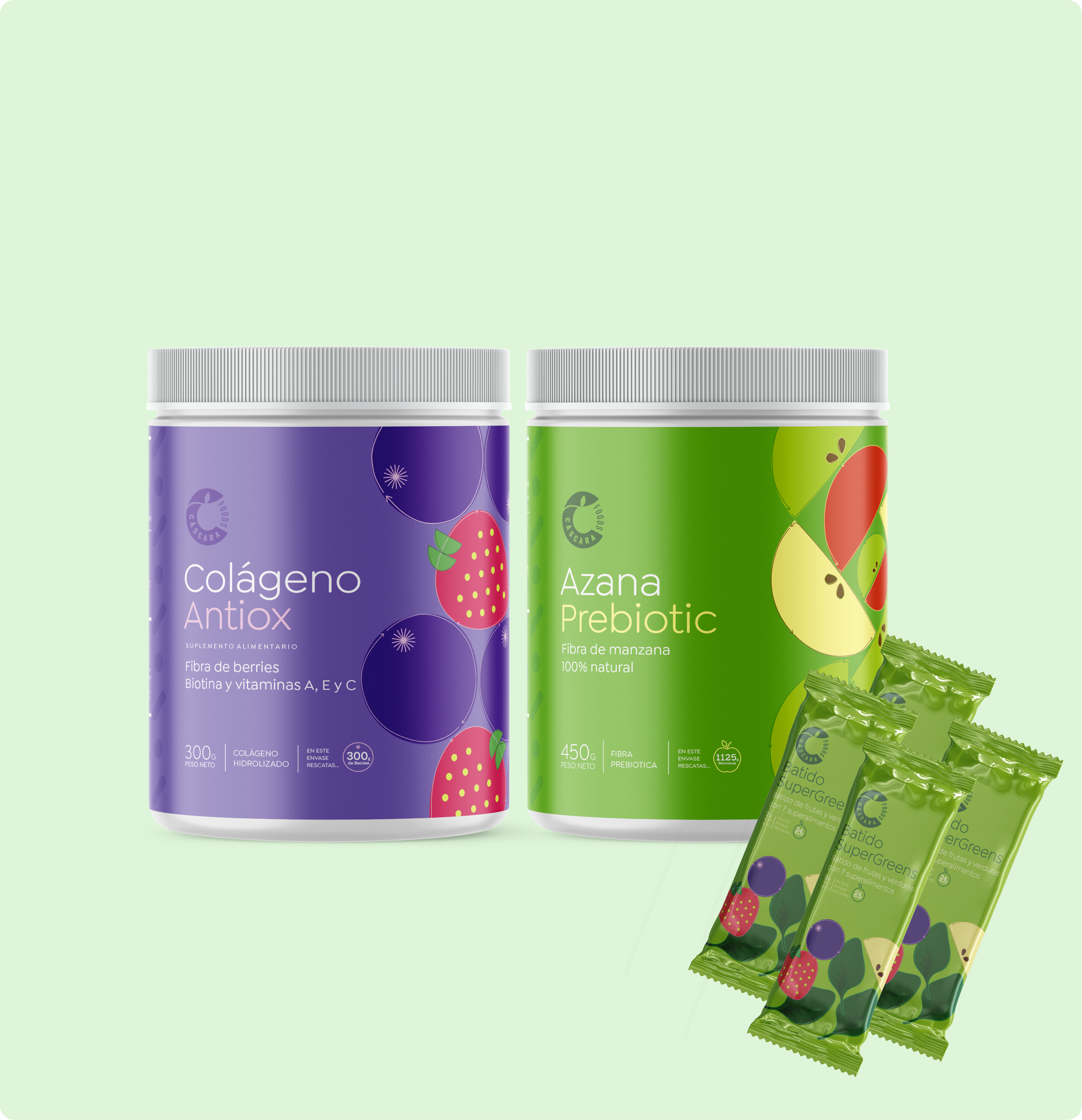 Pack Dani: 1 Azana Prebiotic + 1 Colágeno Antiox + 4 sachets de Supergreens Original